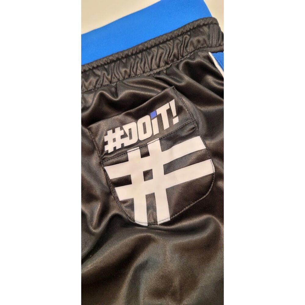 DOiT Shiny Split Running Shorts Built-In Jockstrap Black Blue Gay Pride Sz. L - Picture 9 of 10